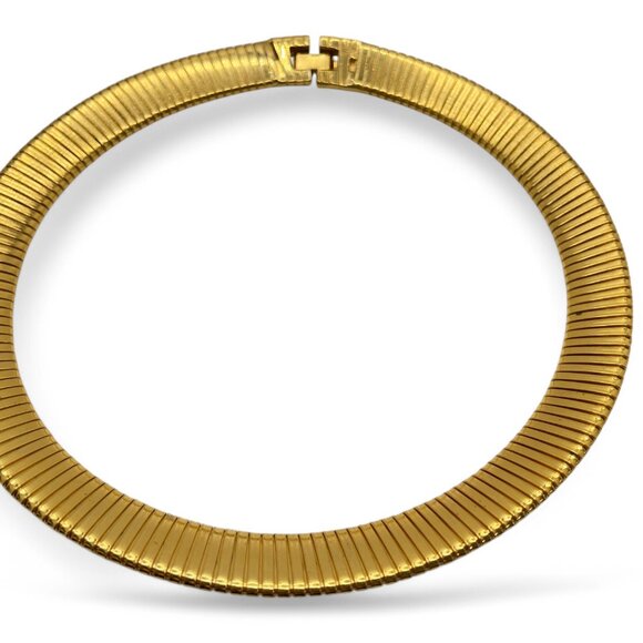 Vintage ELLEN KIAM Gold Tone Gaspipe Choker Necklace Flexible Snake Chain Runway - Picture 8 of 10